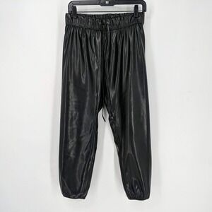 Enza Costa Faux Leather Drawstring Elastic Jogger Pants Black Women's Sz 1 Small